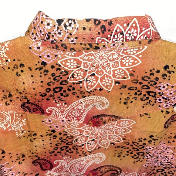 Wrangler Women’s Ruby Red Snap Shirt Size Medium Orange Floral Western Rodeo - Picture 9 of 12